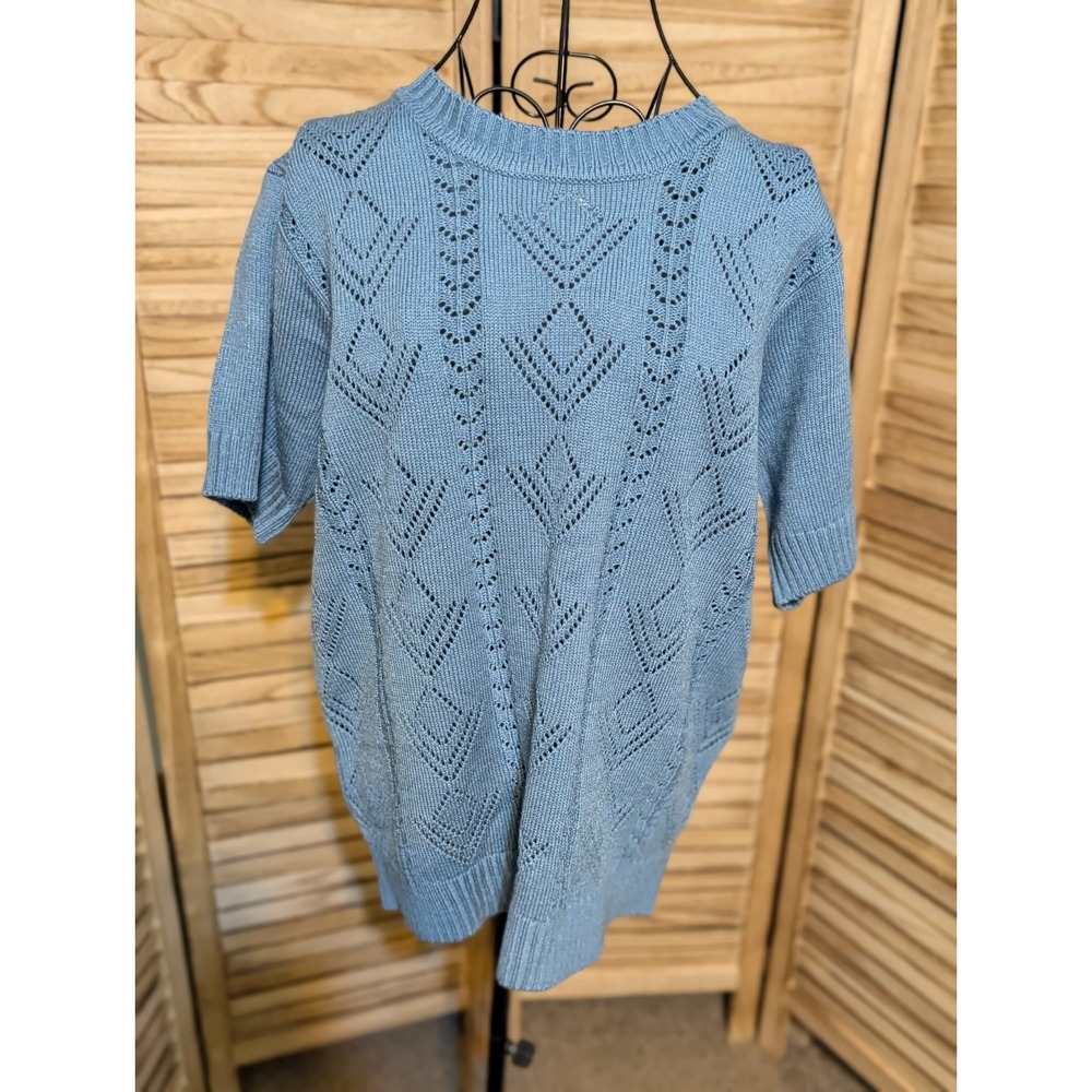 Vicki Wayne XL Blue Top Sweater Short Sleeve